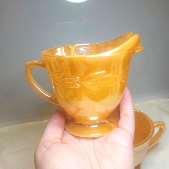 Fire King Peach Luster cream & sugar set - Picture 2 of 5